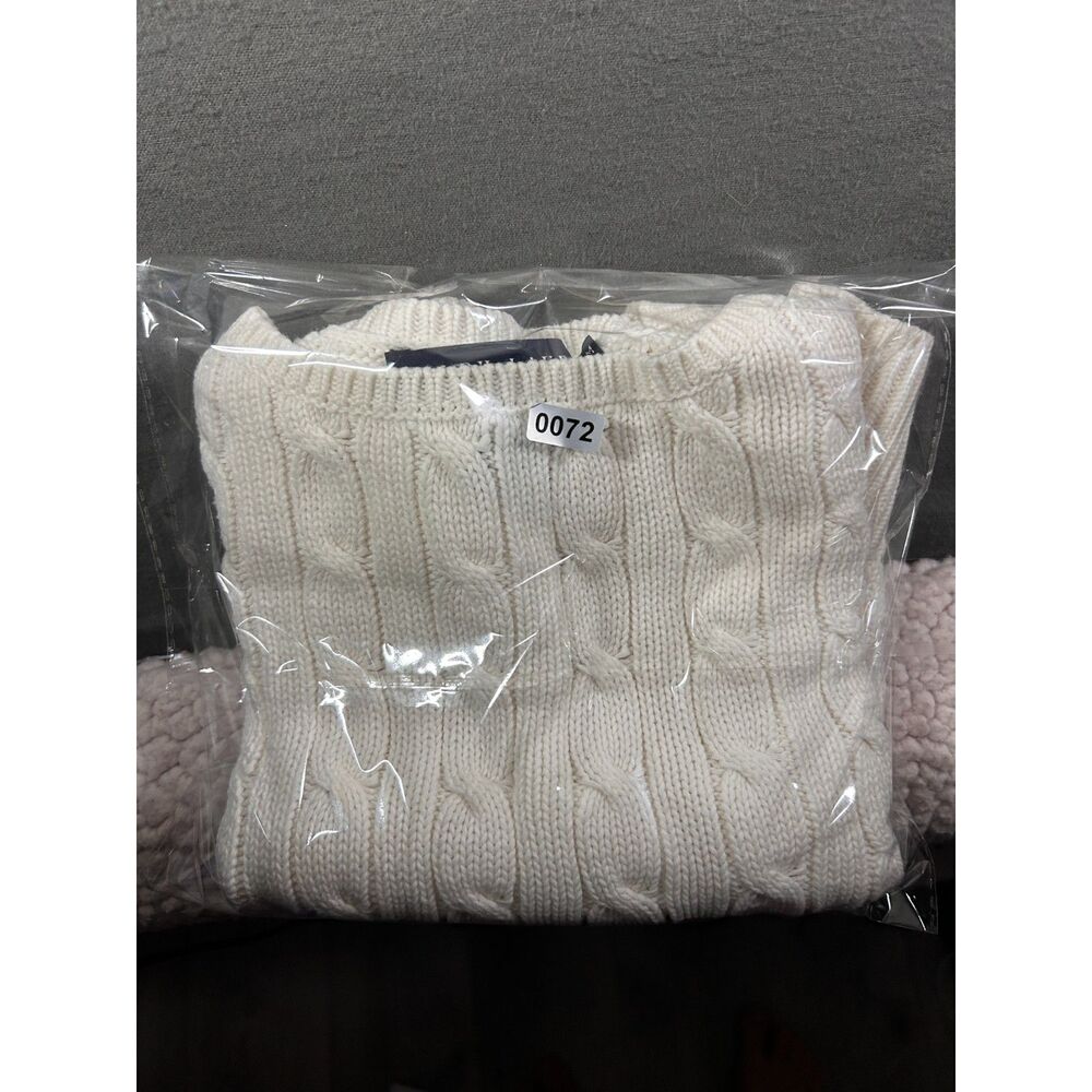 Vintage Ralph Lauren White Cable Knit Tank Top Scoop Neck Medium Cotton Cami - Picture 3 of 11
